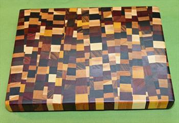 Board #931 Chaotic / Eclectic Hardwood End Grain Cutting Board 15+" x 12" x 1 1/2" - $89.99